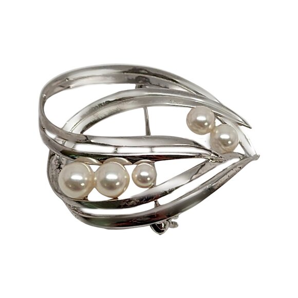 Mikimoto Sterling Silver Pearl Double Loop Pin/Brooch #14648 - Picture 4 of 9